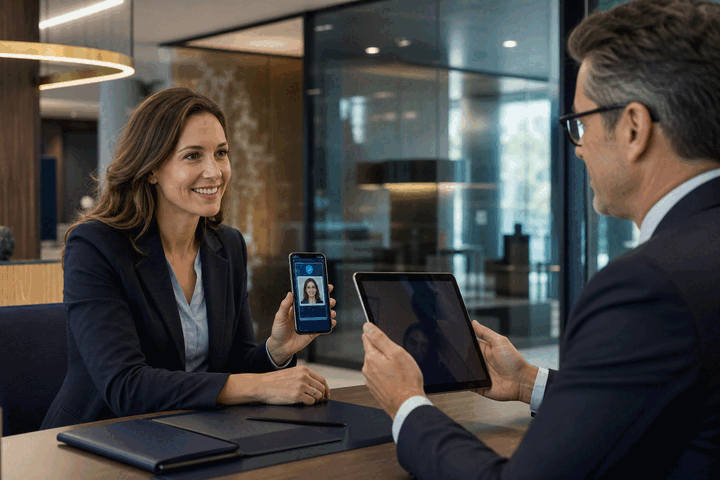 Onboarding at a bank office verifying identity