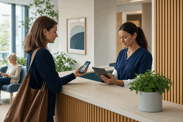Admission of patients checking their identity at the counter